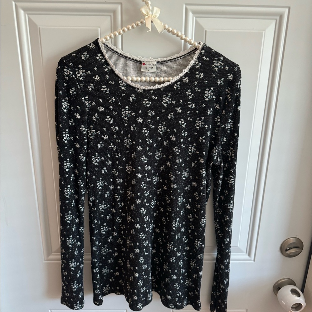 Poof! Black Floral Long Sleeve Tee